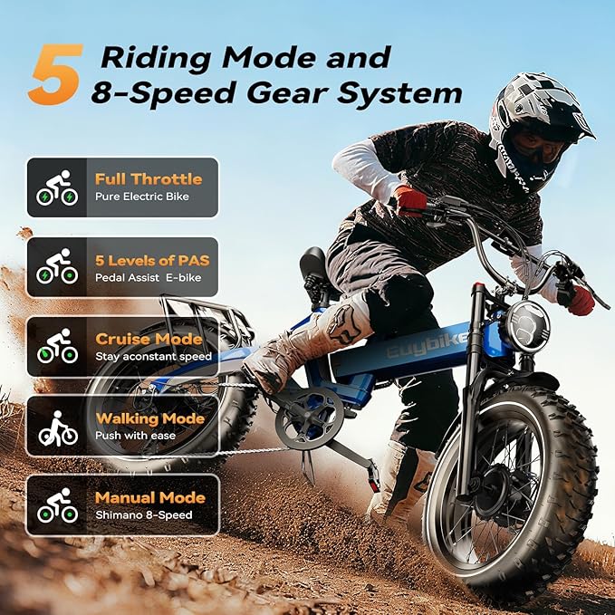 2000W/3000W Peak Motor Electric Bike for Adults, 48V/52V 25AH/30AH Battery Full Suspension Foldable Ebike, 20"x4.0" Fat Tires 35MPH Dirt Bike, 100/120 Miles Hydraulic Brake Magnesium Alloy Motorcycle