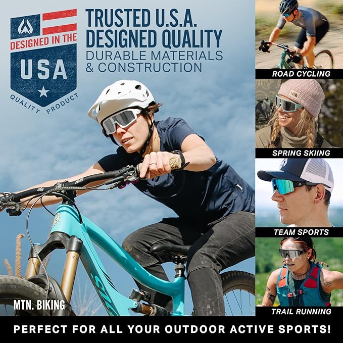 Wildhorn Radke MTB Cycling Glasses, UV400 Sports Ski Running Sunglasses for Women & Men, Baseball Glasses w/3 Swap Lenses