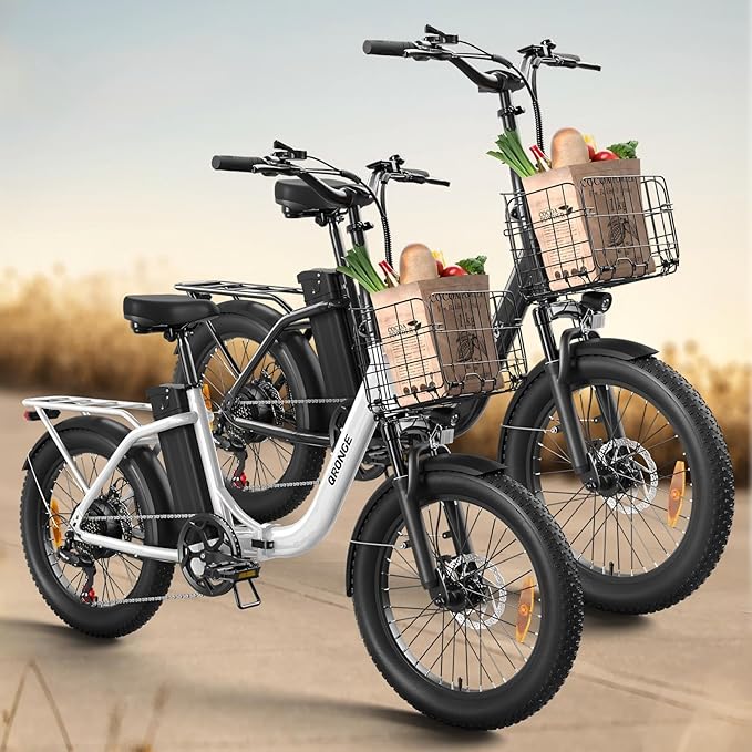 Electric Bike, 1000W Peak Folding Electric Bike, 486Wh 70 Miles Range Ebike, Waterproof Removable Battery, 7 Speed, 25 MPH Max, 20" Step-Thru Bicycle with Front Basket
