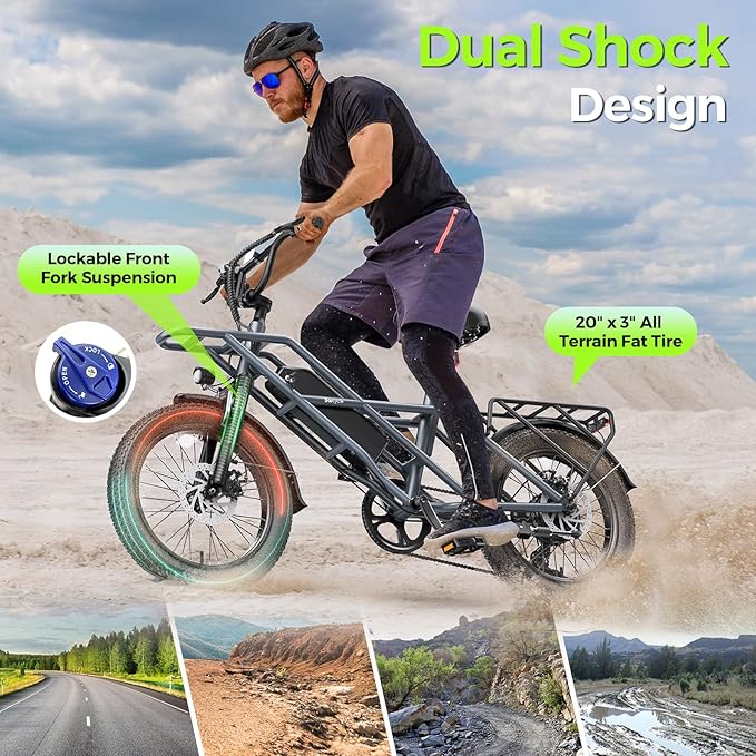 1800W Peak Electric Bikes for Adults 20" Fat Tire E Bike with 90 Miles Max Range 28 MPH Electric Bicycle Step-Thru Ebikes with 48V Removable Battery 7 Speed