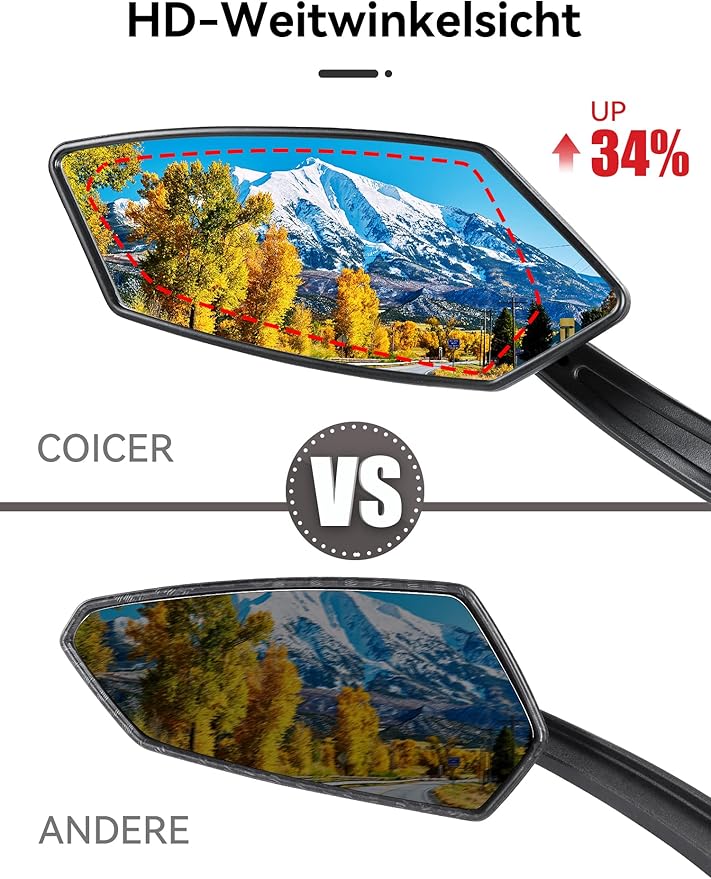 Bike Mirror Handlebar Mount 360° Adjustable, Wide Rear View Mirror Bicycle Mirrors for Handlebars with Scratch Resistant Glass, Bike Rear View Mirror for Scooter, Motorcycle, Bike Accessory Right