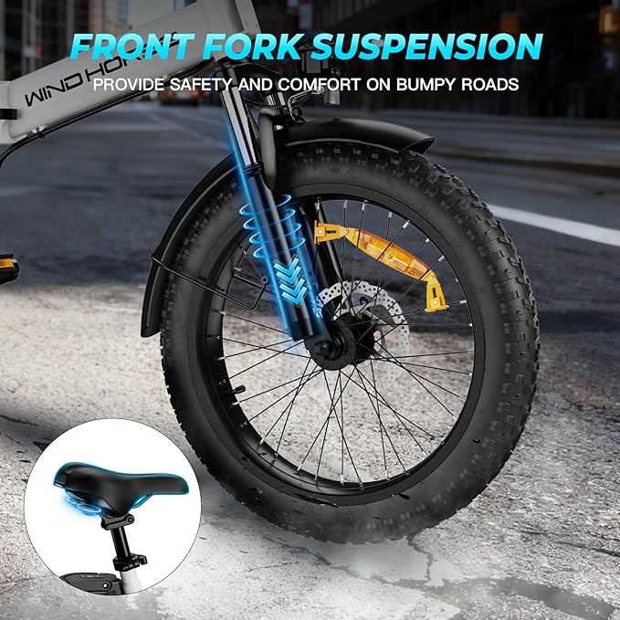 Foldable Electric Bike, Peak 983W Motor Ebike, 40-70 Miles & 20 MPH, 48V Removable Battery, 20" Fat Tire All-Terrain Electric Bicycle for Adults with 7-Speed, Suspension, Rear Rack, UL2849 Certified