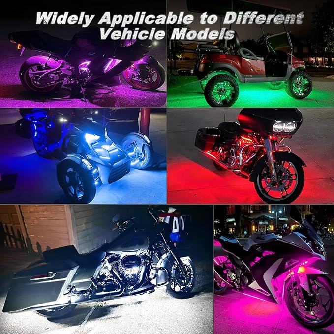 12PCS Motorcycle RGB LED Accent Lights with APP & RF Remote, Waterproof Frame & Engine Underglow Pods with Brake Turn Signal, 12V for Harley, Cruiser, Street, Sport Bike, Dirt Bike