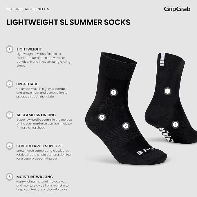 GripGrab Lightweight SL Performance Summer Cycling Socks Eyecatching 2 Lengths Road Mountain Gravel Bike Indoor Biking