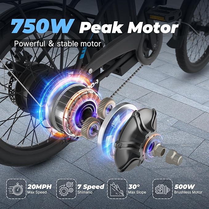 VARUN Electric Bike - Peak 750W Folding Ebike for Adults Up to 40 Miles 20MPH- 48V Removable Lithium-Battery- Stylish 20" Foldable Electric Bicycle Commuter for Adults