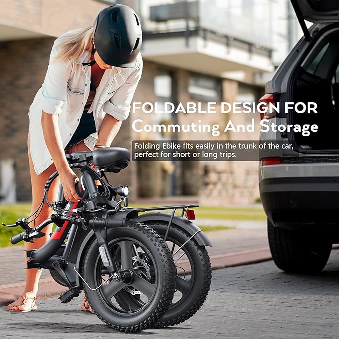 Vivi Gopina Electric Bike, 16" x 3.0 Fat Tire Electric Bike, Peak 500W Step Thru Electric Bicycle, 48V Removable Battery, Up to 40 Miles, LCD Display, 20mph, 7 Speed, SGS Certified to UL2849