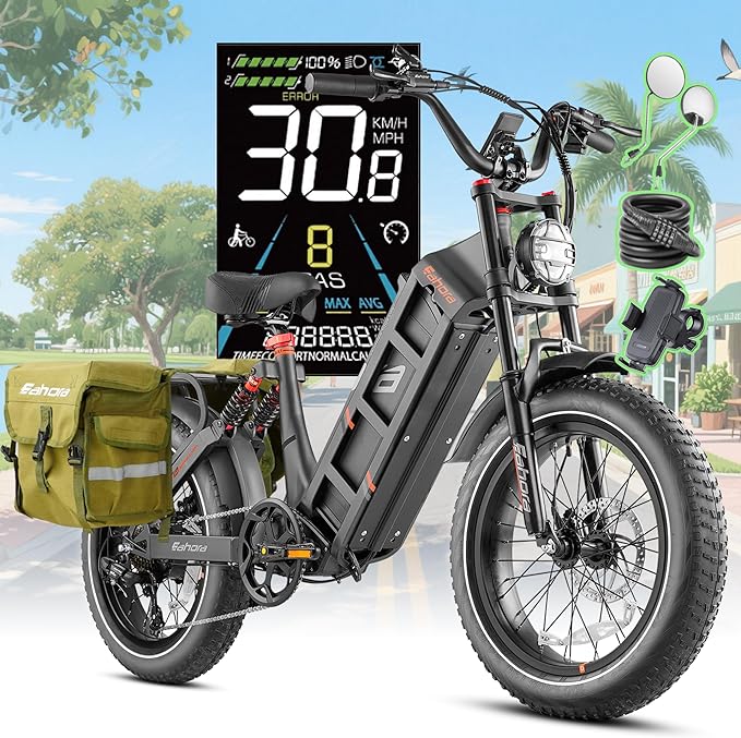 [2026] eAhora Juliet Pro 2 Electric Bike for Adult, 5400W/1200W | Dual Motor | 43Mph/31 Mph | 70Ah/60Ah 200+Miles Long Range | 20 Inch Fat Tire | for Commute | Delivery | Women