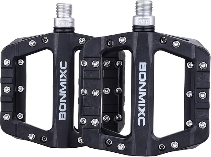 Mountain Bike Pedals Nylon Lightweight MTB Pedals Non-Slip Bicycle Pedals Large Platform Sealed Bearing 9/16” Thread