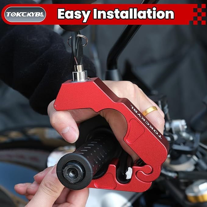 Motorcycle Lock, Heavy Duty Anti Theft Helmet, Brake and Handlebar Lock, Universal for Motorcycles, ATVs, Dirt Bikes, Mopeds，Scooters, Red