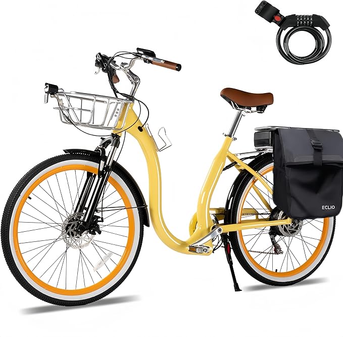 26'' Electric Bike, Peak 1000W Motor 28MPH, 48V 16AH Removable Battery 85Miles, Step Thru City Cruiser Ebike, Lightweight Commuter E-Bike with Aluminum Frame,7-Speed, Full Suspension