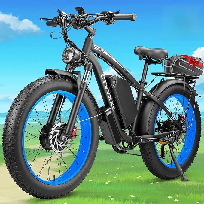 9000W Dual Motor Ebike for Adults Men 45MPH - Fast Electric Bike with 52V 34Ah Battery Up to 100 Miles,Lockable Suspension 24" Fat Tire Electric Bicycle for Off-Road Mountain Snow Commuter