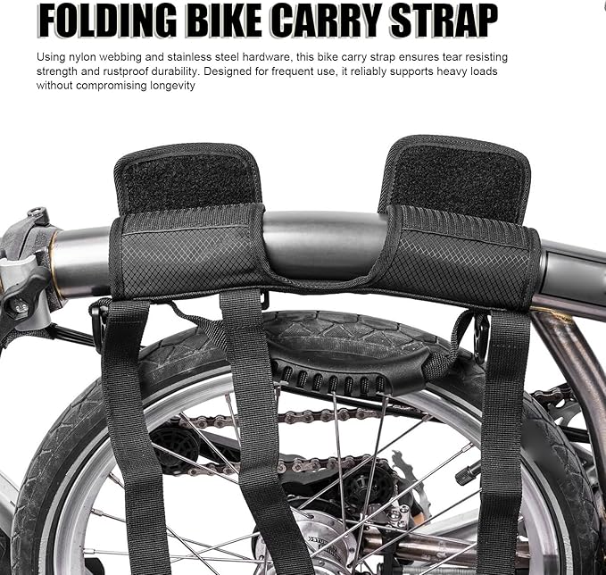 Folding Bike Carry Strap, Dual Mode Hand Shoulder Strap with Folding Bicycles Nylon Webbing Portable Bike Carrier for Commute and City Riding