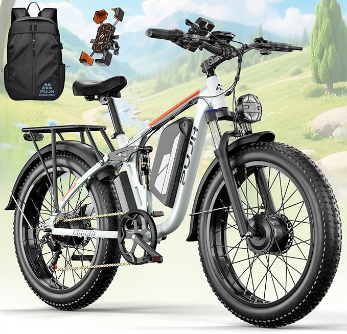 6000W Dual Motor Ebike for Adults, 60V 20Ah Fast Electric Bike 45mph,Up to 110 Miles,24" Fat Tire Full Suspension Electric Bike for Snow Off-Road Commuter Mountain E-Bike for Men Women