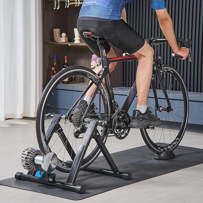 VEVOR Bike Trainer, 26-29 Inch & 700C Wheels, Foldable Fluid Bicycle Stationary Trainer Stand for Indoor Exercise Riding with Quick Release Skewer & Front Wheel Riser Block, Fits Road Bikes, Black