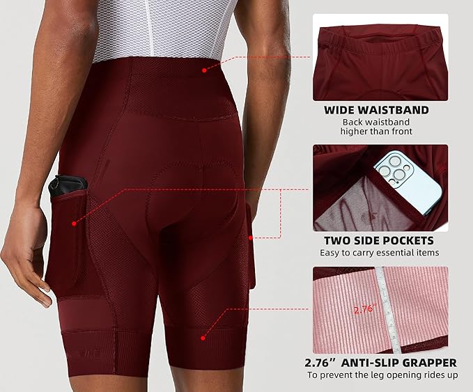 YKYWBIKE Cycling Shorts Men with Pockets,4D Padded Bike Shorts for Men,Biker Short UPF 50+ MTB Bicycle Road Biking Short