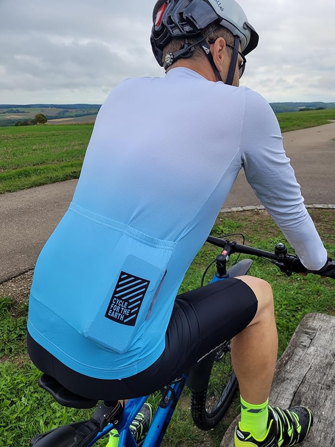 Men's Cycling Jerseys Long Sleeve Bike Biking Shirts Full Zip with Pockets Road Bicycle Clothing