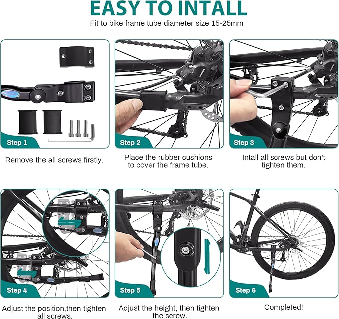 Adjustable Bike Kickstand, Aluminum Bicycle Kickstand, Rear Mount Kickstand, Bike Kick Stand for Mountain Bike/700 Road Bike/BMX for 22'' 24'' 26'' 27.5'' 28" Adult Bike Kickstand