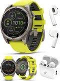 PlayBetter Garmin Fenix 8 Solar Sapphire (47mm, Titanium/Amp Yellow) Multisport GPS Smartwatch Bundle - 1.4” Touchscreen, Built-in LED Flashlight Wireless Running Earbuds