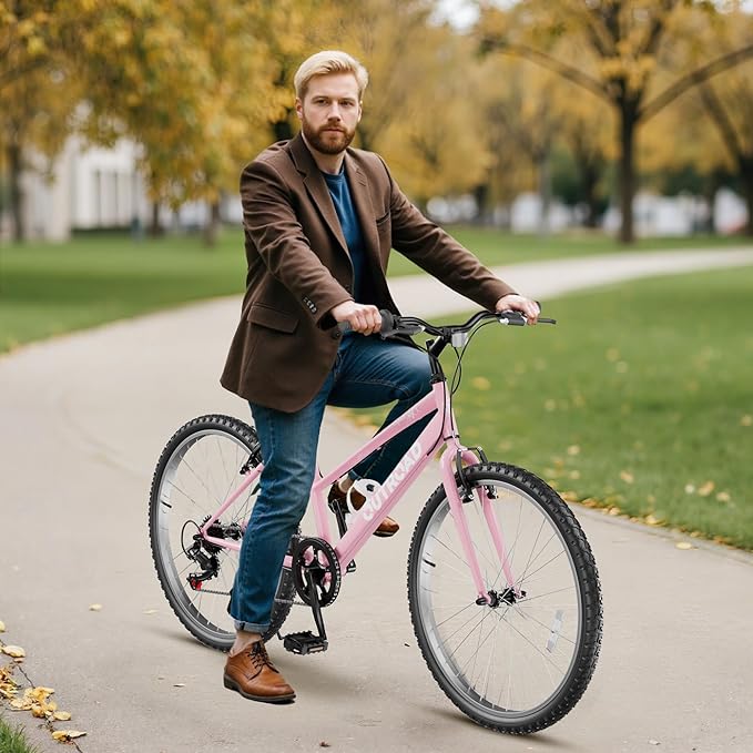 26 inch 7-Speed Commuter Bicycle,Hybrid Bicycle,Men's Cruiser Bike/Mountain Bike V Brake,Metal Frame, Adult Bike (Black, White, Blue, Green, Purple, Pink)