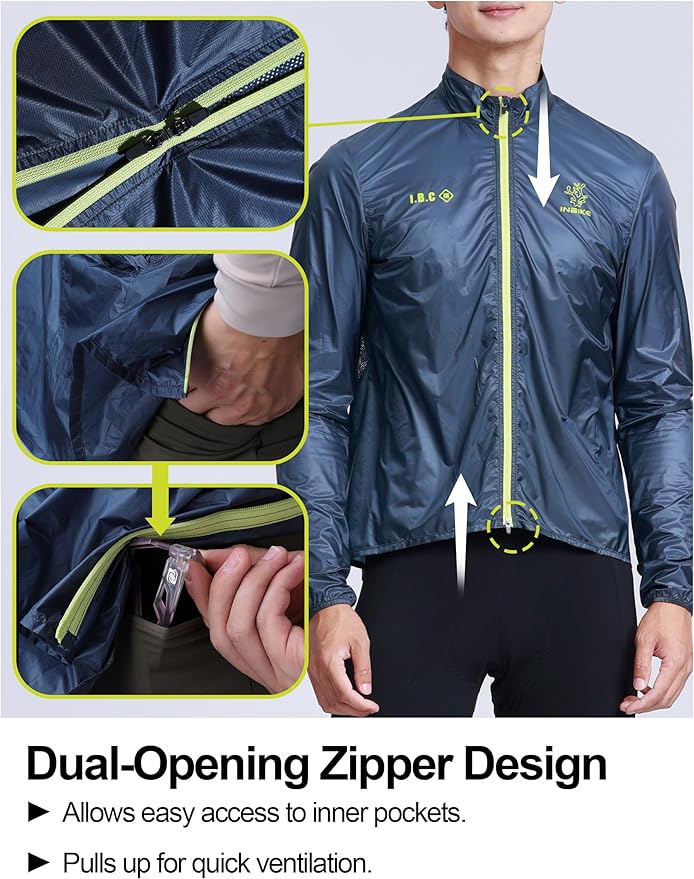 INBIKE Cycling Jacket Men Breathable Mesh Back Packable Lightweight Cycling Windbreaker Bike Jackets Reflective Spring