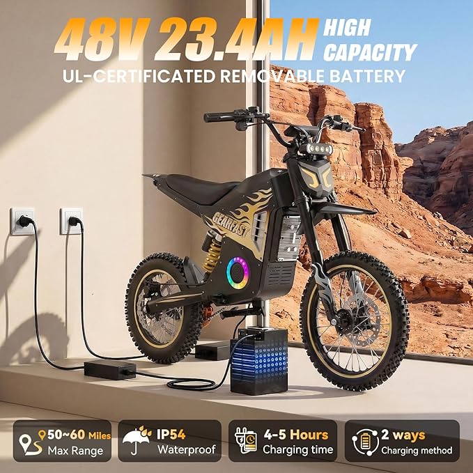 Electric Dirt Bike, 14"/12" Fat Tire 3000W Peak 40 MPH Electric-Motorcycle with 48V 23.4AH Battery Dual Hydraulic Brakes Mountain Off-Road EBike for Teens Adults