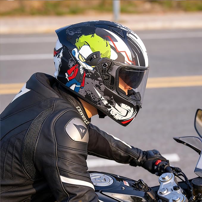 VCOROS Full Face Dual Visor Motorcycle Helmet for Adults Motorbike Street Bike Racing Helmets X9 DOT Approved with Black Visor