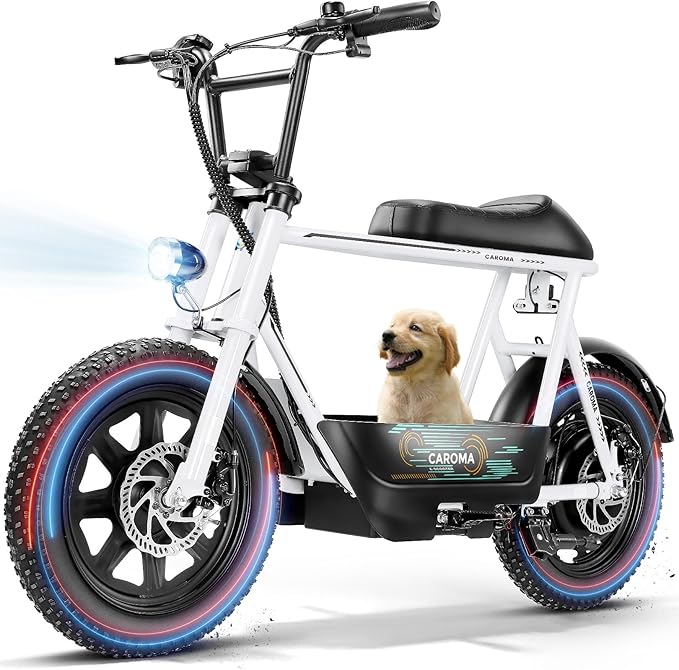 Caroma Peak 1200W/1000W/800W/500W Electric Scooter with Seat,16"/20" Fat Tire Ebike All-Terrain,Max 30Miles&20MPH Electric Scooter Adults,Electric Motorcycle Adults with Storage Basket for Cargo&Pets