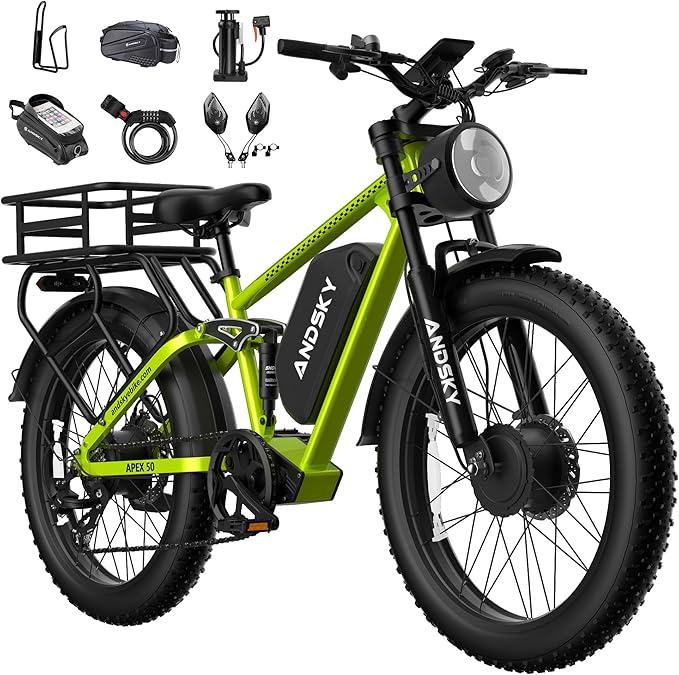 Apex 50 Electric Bike Dual Motor for Adults (CA Immediate-De'livery) 52V 25AH/48V 25AH, 26" Fat Tires Full Suspension 35MPH/100Mile, Hydraulic Brake