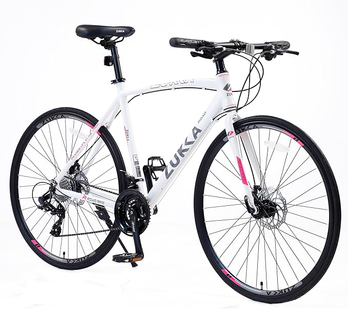 700C Road Hybrid Bike 24 Speed City Bicycle with Dual Disc Brakes, Aluminum Frame, Road Bike for Men Women Adult Comfortable Bicycle