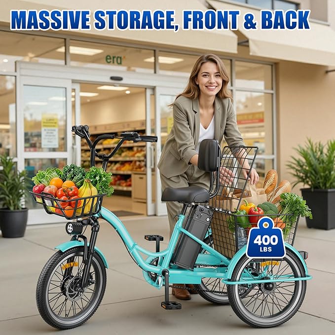 Electric Tricycle for Adults, Peak 1200W Electric Trike, Foldable Electric Bike with 468Wh/720Wh/960Wh Removable Battery, Step-Thru 3 Wheel Electric Bikes for Women Men, 20 Tire