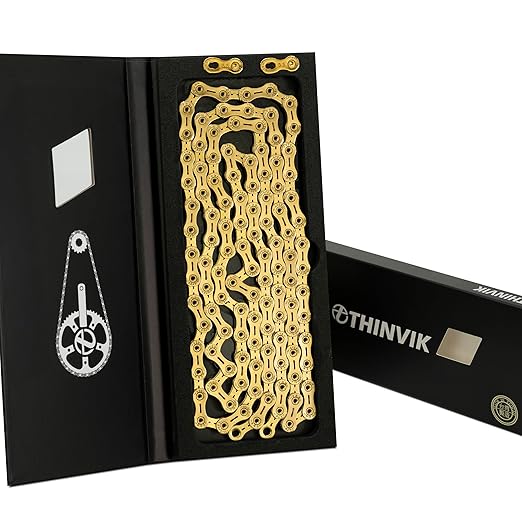 Thinvik Bike Chain 11 Speed, 1/2''× 11/128'', 110 Links - Road & Gravel and MTB Chain for Shimano and SRAM(Not for SRAM AXS) - Elite Gold Full Hollow - Quick Link Included