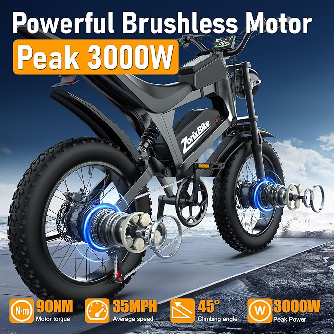Electric Bike for Adults,48V 20AH - Peak Power 1500/3000W Brushless Motor Electric Bicycle - Max Speed 31-35MPH - Max 80 Miles Range - 20" x 4.0" Fat Tire Dirt E-Bike,7-Speed - UL 2849