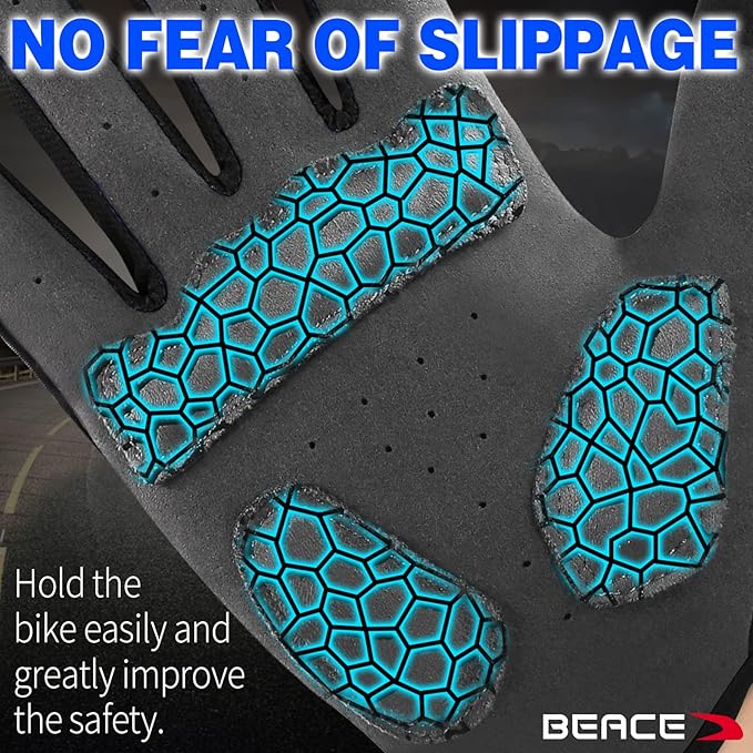 BEACE Cycling Gloves for Men Women - Full Finger Mountain Bike Gloves With Touch Screen and Anti-Slip Silicone Palm - Workout and Road Bicycle Gloves