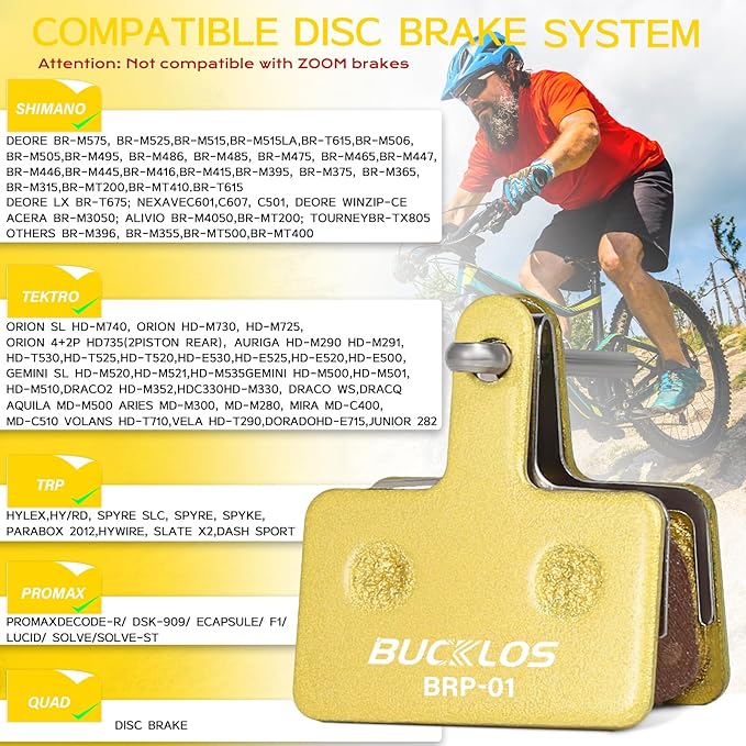 BUCKLOS Bike Disc Brake Pads for TRP Tektro Shimano MT200 Deore Br-M575 M525 M515 T615 T675 M505 M495 M486 M485 Ridstar Q20,Bicycle Disk Brakes Pads for Mountain Bike/Electric Bike/Road/Scooter/Ebike