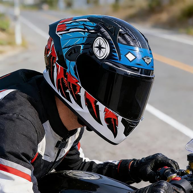VCOROS Full Face Dual Visor Motorcycle Helmet for Adults Motorbike Street Bike Racing Helmets X9 DOT Approved with Black Visor