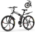 Betterland 26 Inch Adult Folding Mountain Bike, 21 Speeds Full Suspension Foldable Bikes, Dual Disc Brake, High Carbon Steel Frame Bicycle for Men Women