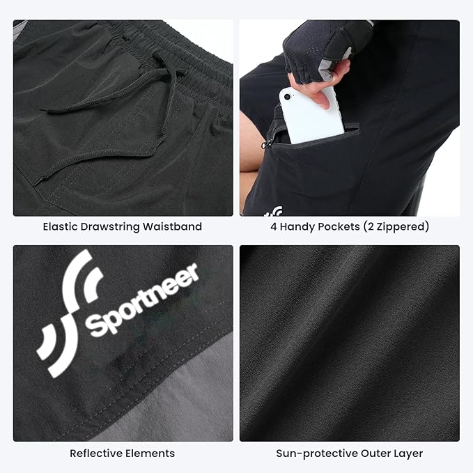 Sportneer Bike Shorts for Men: 3D Padded Lightweight Riding Biking Cycling Mountain Bike Shorts for Men with Zipper Pockets