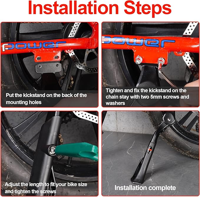 Bike Kickstand for Adult Bike, Adjustable Bicycle Kickstand for 24"-29" Bike, Kickstand for Kids Bike, Mountain Bike, Ebike