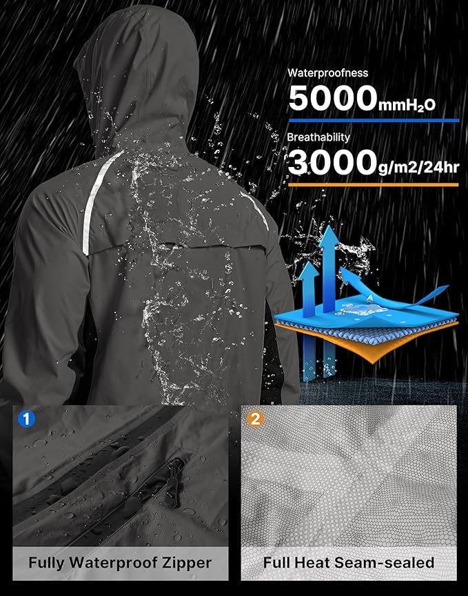 Bikewa Men's Cycling Rain Jackets Waterproof Running Bike Windbreaker Lightweight Packable Hooded Jacket