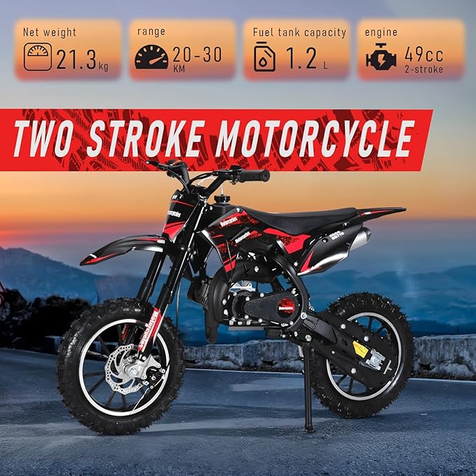 cdar Kids Dirt Bike, 49cc Gas Dirt Bike for Teens - 25MPH 2-Stroke Pit Bike with Hydraulic Disc Brakes & 10" Off-Road Tires Ages 13+ Max180lb Load Christmas for Boys Girl Red