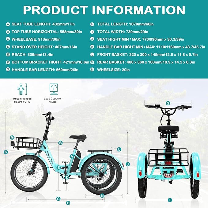 MOPHOTO Electric Tricycle for Adults, 20in 3 Wheels Folding Electric Bicycle Bikes, 48V 500W Electric Trike Ebike with Aluminum Frame, Removable Battery