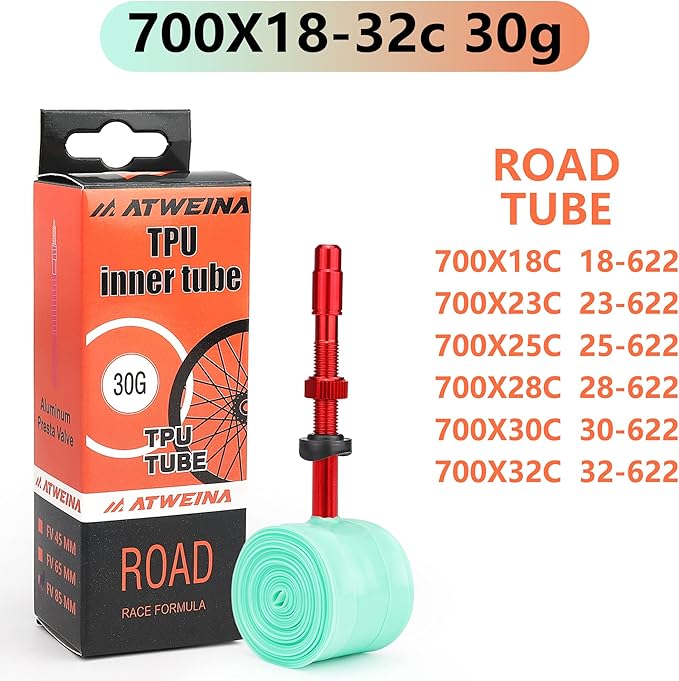 2-Pack TPU Bike Inner Tube 700C x 18-32C with Metal Presta Valve, Ultralight Road Bike Tube, Puncture-Resistant Bicycle Tube for Road, All-Road & Gravel Bikes