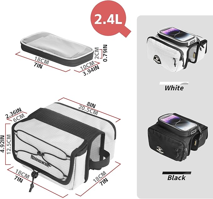 Rhinowalk Bike Frame Top Tube Bag with Touchable Phone Holder Side Pockets Bicycle Bag with Sensitive Touch Screen