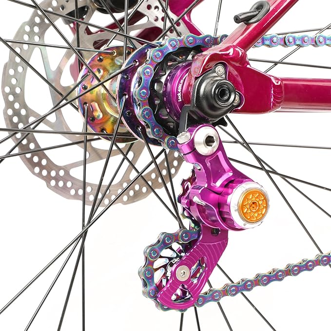 Single Speed Chain Tensioner Kit, CNC 6061 Aluminum Adjustable Tensioner with 11T Guide Pulley (Ceramic Bearing), Rear Derailleur Hanger Mount for Hardtail MTB, BMX, DJ & Folding Bikes