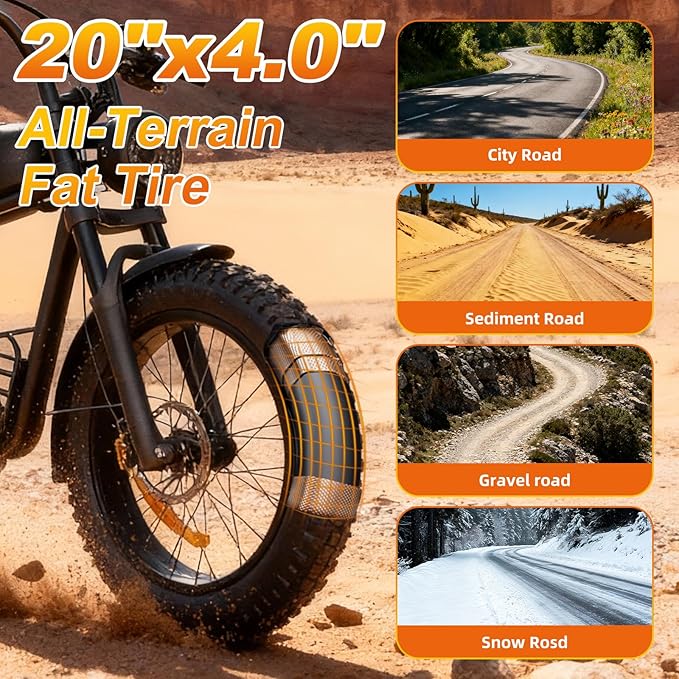 20" Electric Bike for Adults with 1000W/1600W/3000W Peak Dual Motor,Max Speed 33-37MPH,Up to 60Miles,Moped ebikes with 20/35Ah Battery,Shipped from USA Warehouse