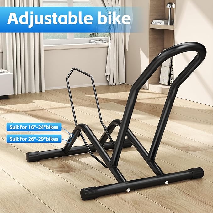 Bike Floor Stand Indoor Bike Stand for Garage/Home,Adjustable Bicycle Parking Stand Fit for 16"-29" Wheel Mini/Mountain/Road Bikes Heavy Duty Metal