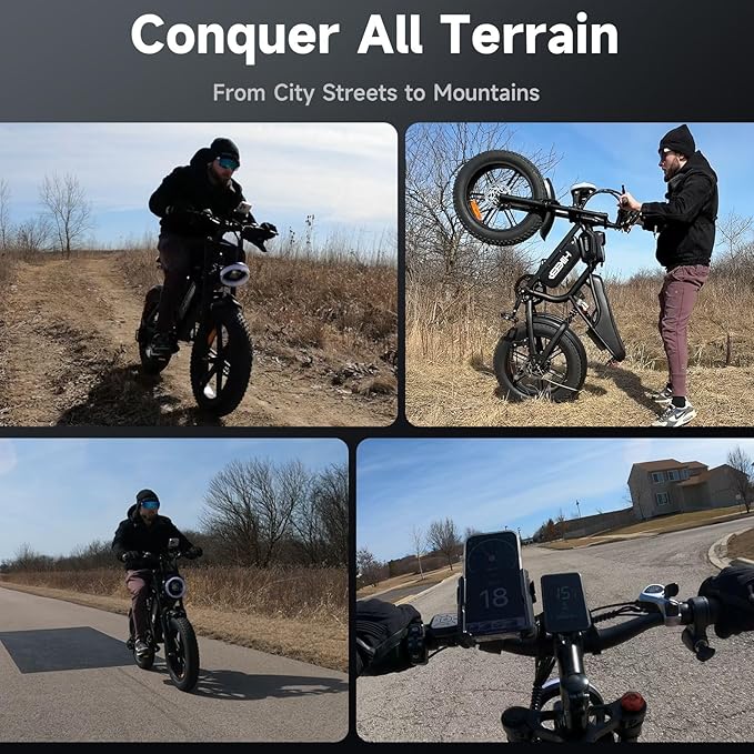 Electric Dirt Bike for Adults, 1500W-3000W Peak Ebike, 16"/20" Fat Tire All-Terrain E-Bike, Dual Suspension Off-Road Racing Machine for Camping & RV Travel, 48V/52V, UL 2849 Certified