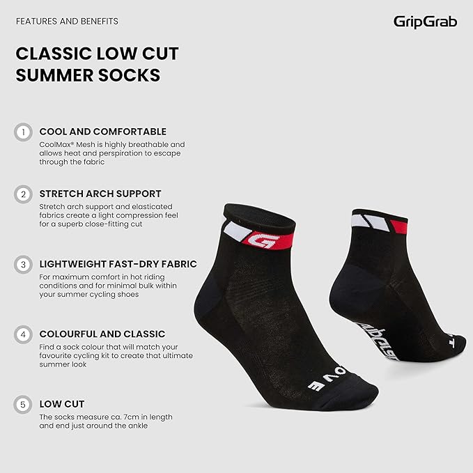 GripGrab Classic Low Cut Summer Cycling Socks Single & Multipack Short Coolmax Bicycle Socks for Spinning Indoor Biking