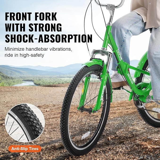 VEVOR Folding Adult Tricycle,Adult Folding Trikes, 3 Wheel Cruiser Bike with Large Basket & Adjustable Seat, Shopping Picnic Foldable Tricycles for Women, Men, Seniors