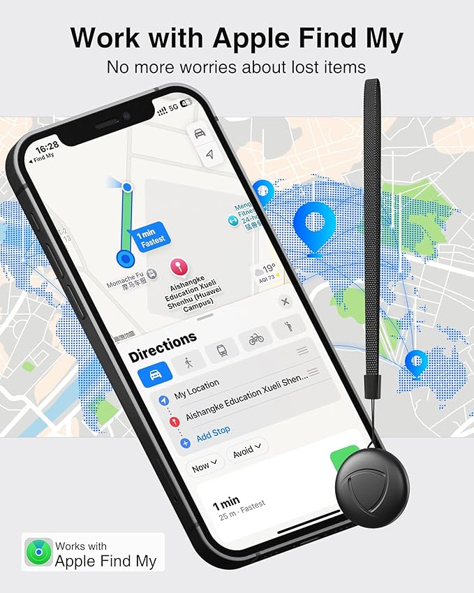 Smart Tracker Tags-4 Pack - GPS Air Tracker Bluetooth Key Finder Compatible with Apple Find My (iOS Only), 80dB Loud Beep for Bike, Wallets, Luggages, Bags,Replaceable Battery